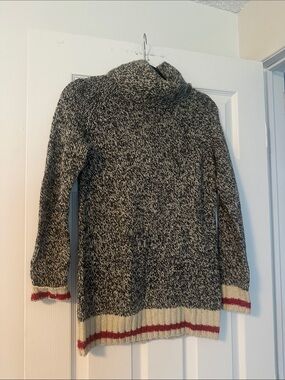 Wool Roots Marled Black & Cream Turtleneck Sweater with Red Trim